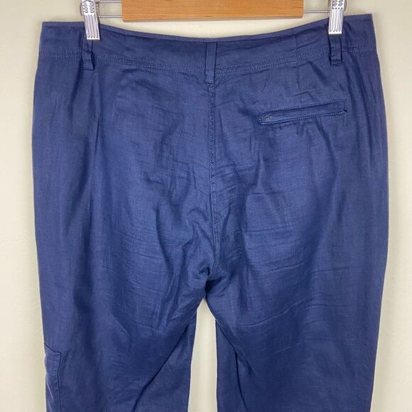 Eileen Fisher Organic Linen Straight Leg Ankle Pant - Navy - Picture 6 of 7